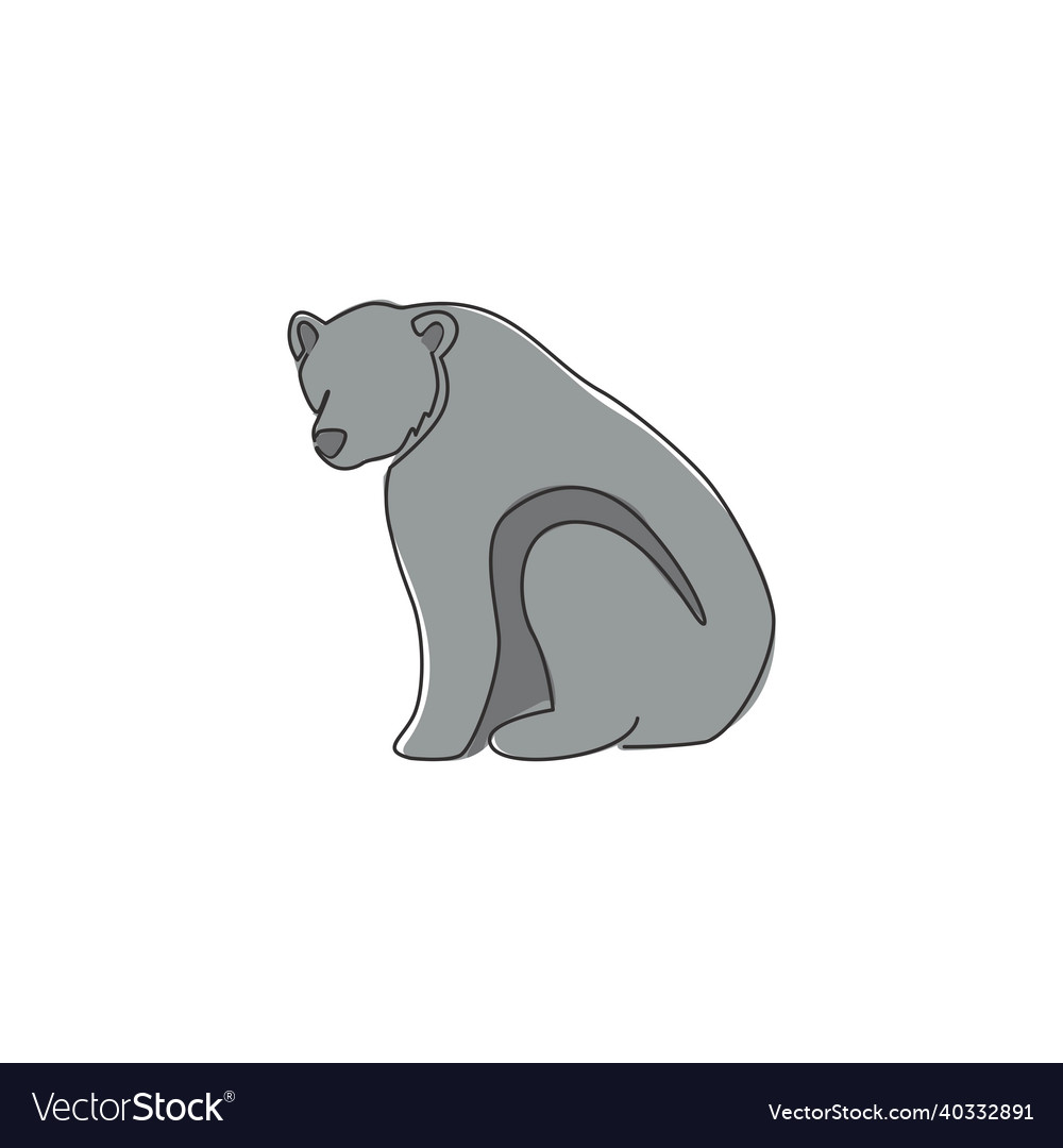 One single line drawing of cute grizzly bear