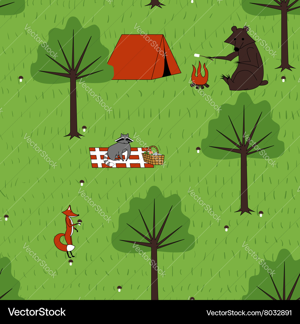 Seamless pattern camping animals Royalty Free Vector Image