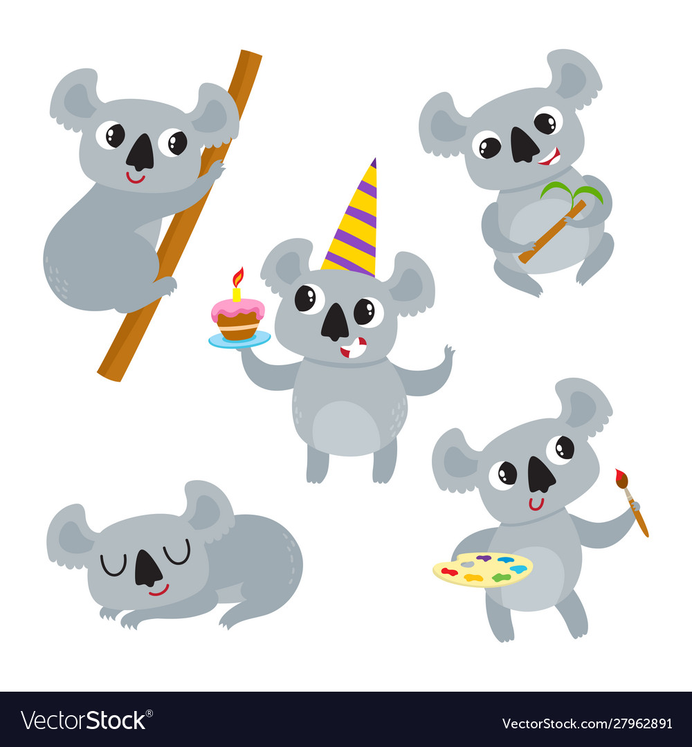 Set cartoon funny koala isolated Royalty Free Vector Image