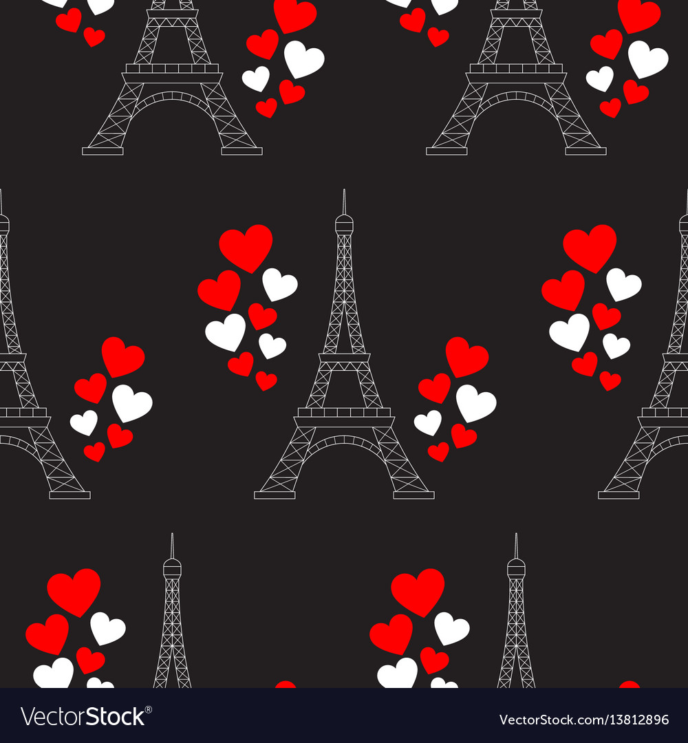 Eiffel tower and hearts seamless pattern Vector Image