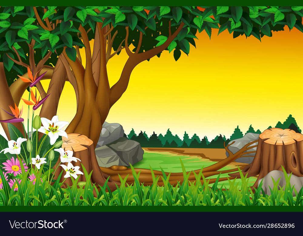 Landscape forest with grass field and trees view Vector Image Landscape forest with grass field and trees view Vector Image