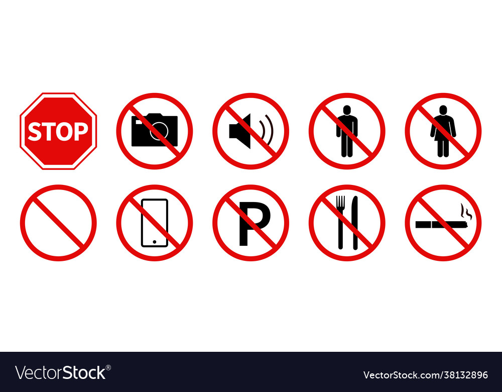 Prohibition Signs Public Attention Forbidden Vector Image