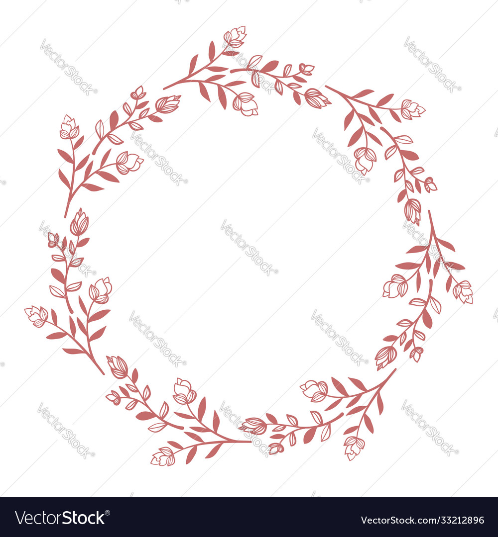 Round circle floral branch border with leaves