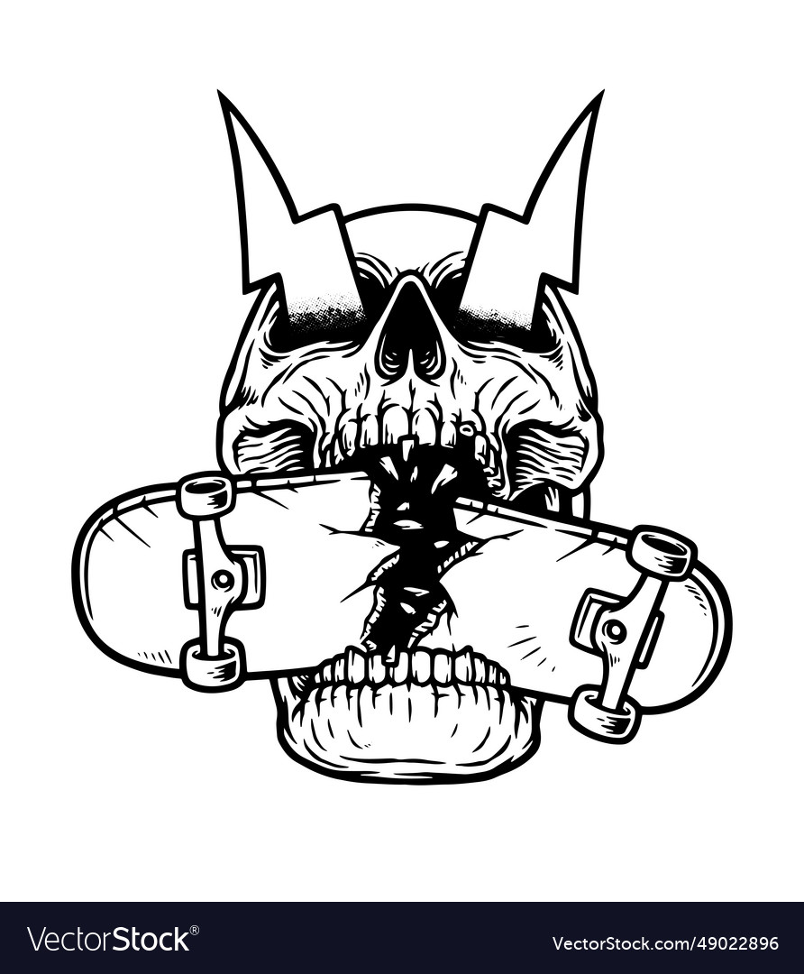 Skull with skateboard in mouth Royalty Free Vector Image