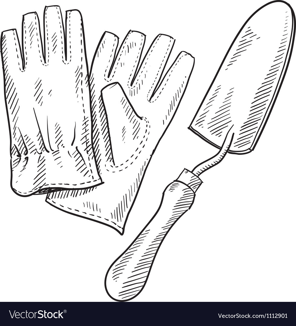 Doodle gardening gloves shovel