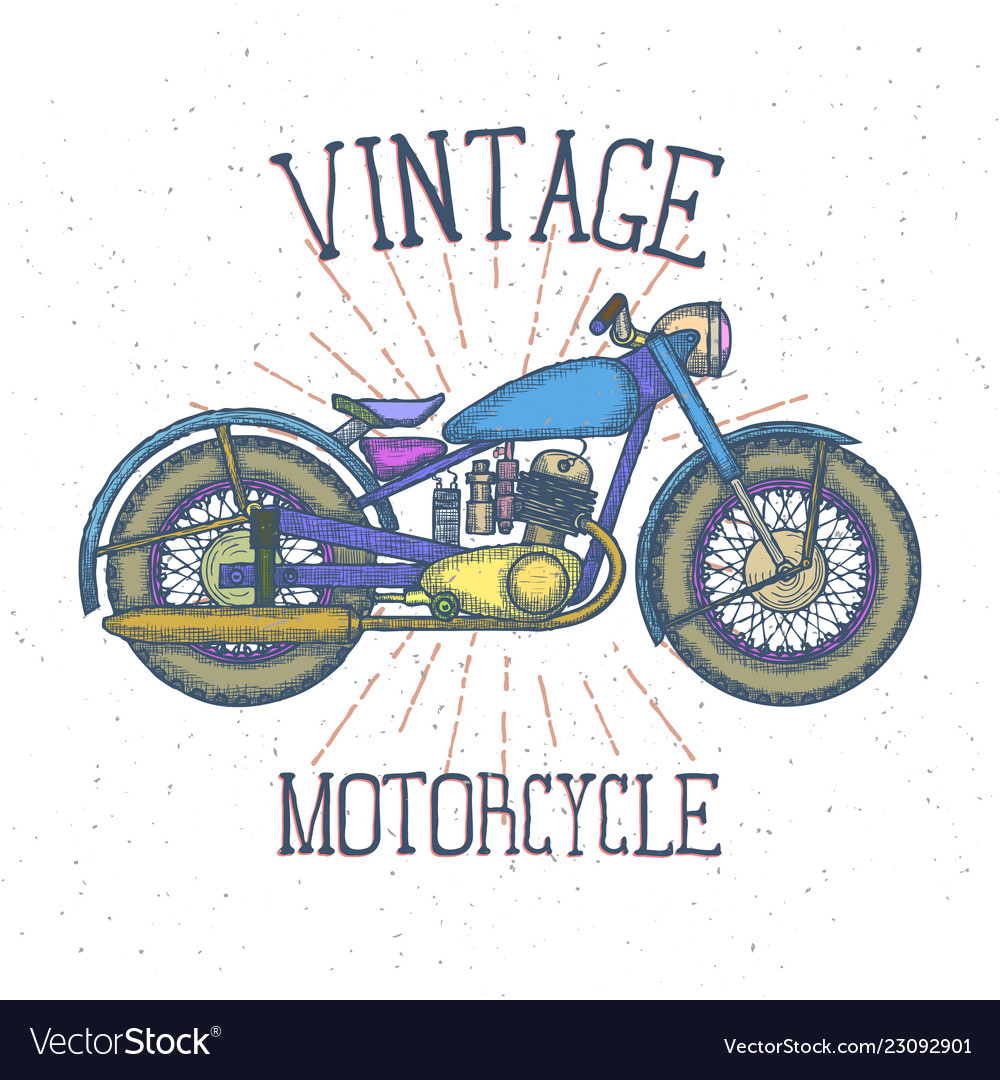 hand drawn vintage motorcycle logo design vector image