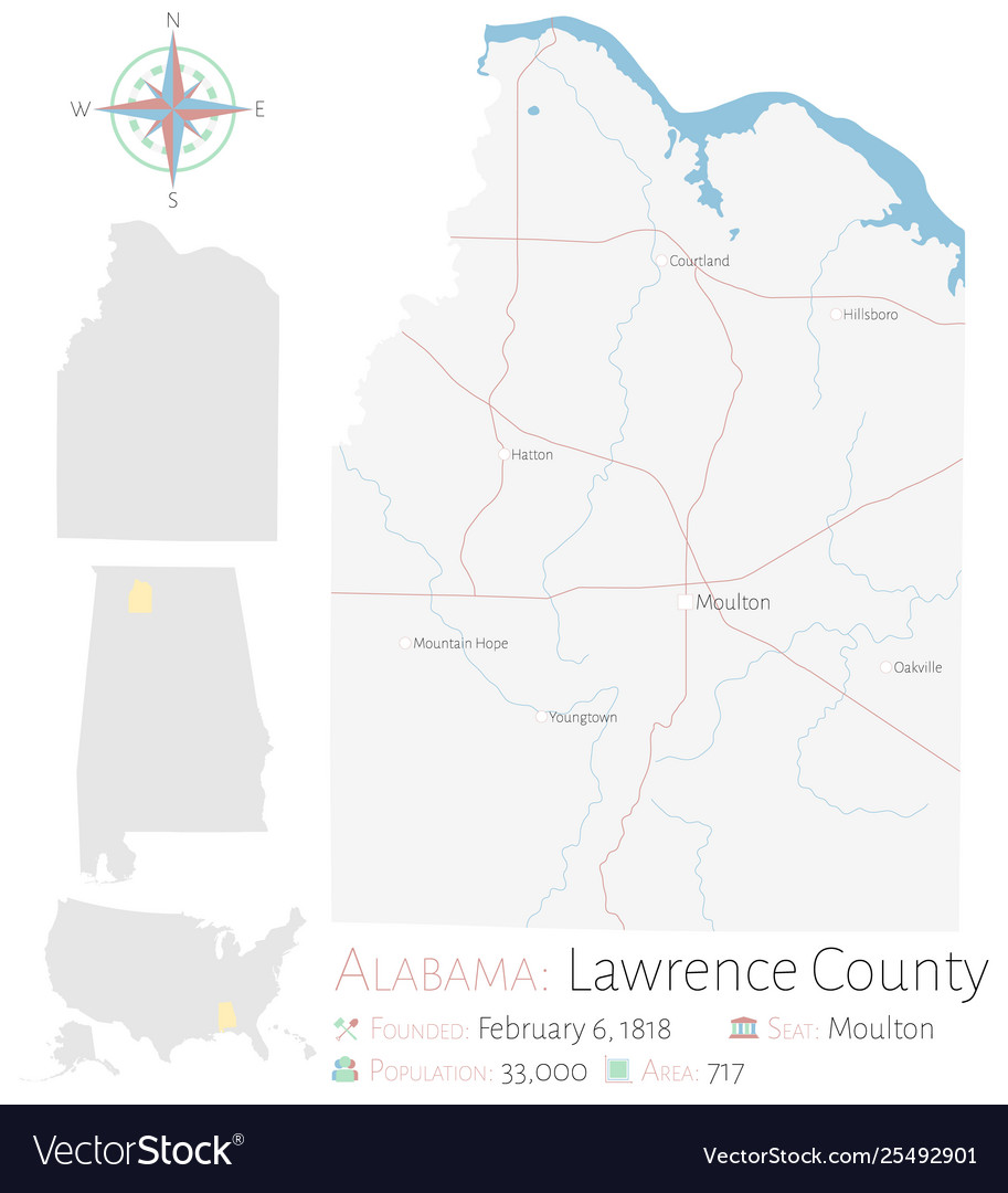 Map lawrence county in alabama Royalty Free Vector Image