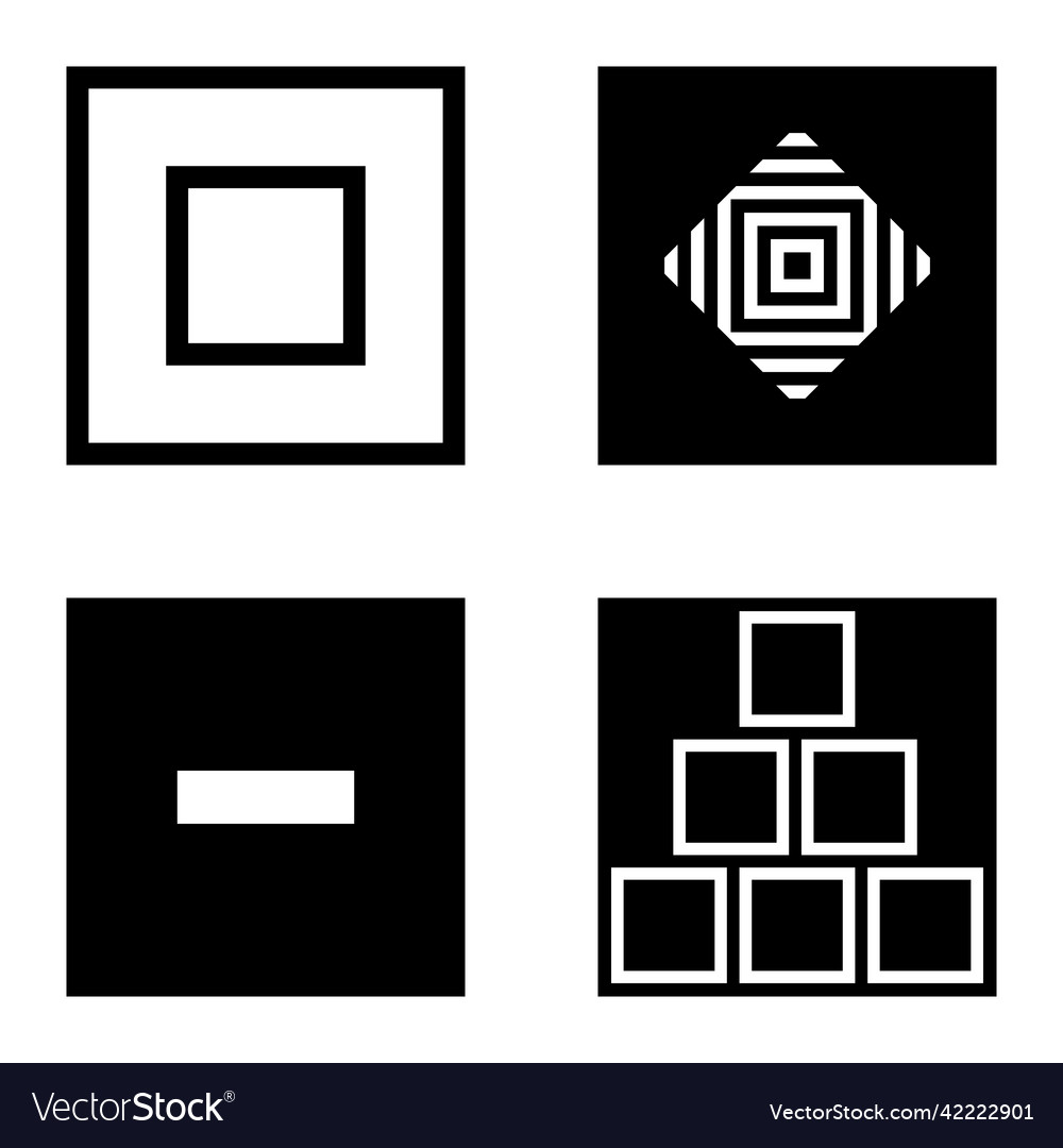 Square2 flat icon set isolated on white background