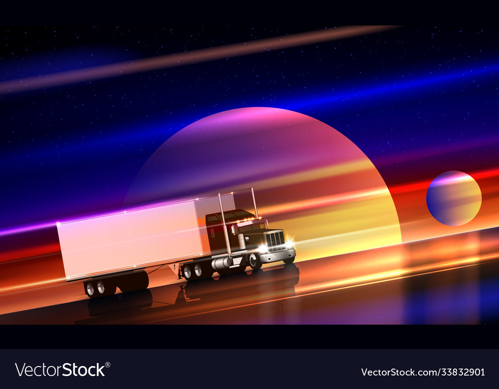 Truck rides on highway in space classic big