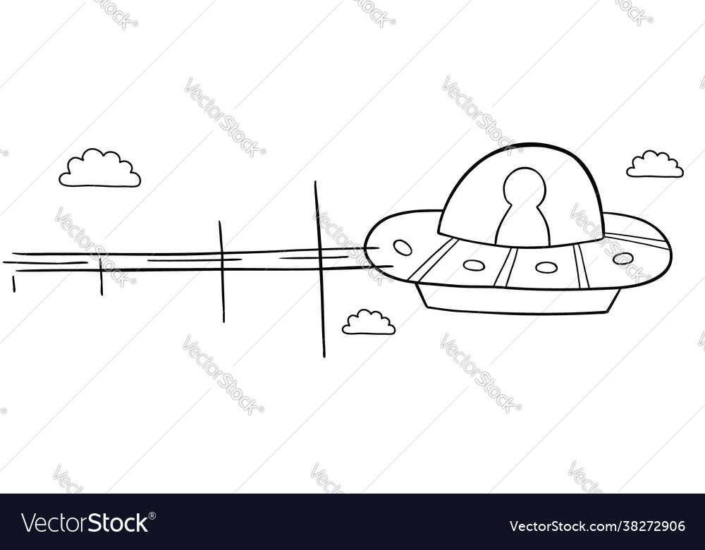 Cartoon ufo flying in sky Royalty Free Vector Image