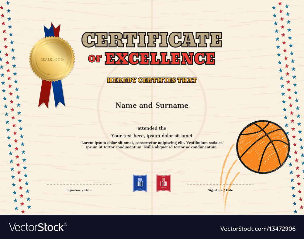 Certificate Excellence Template In Sport Theme Vector Image