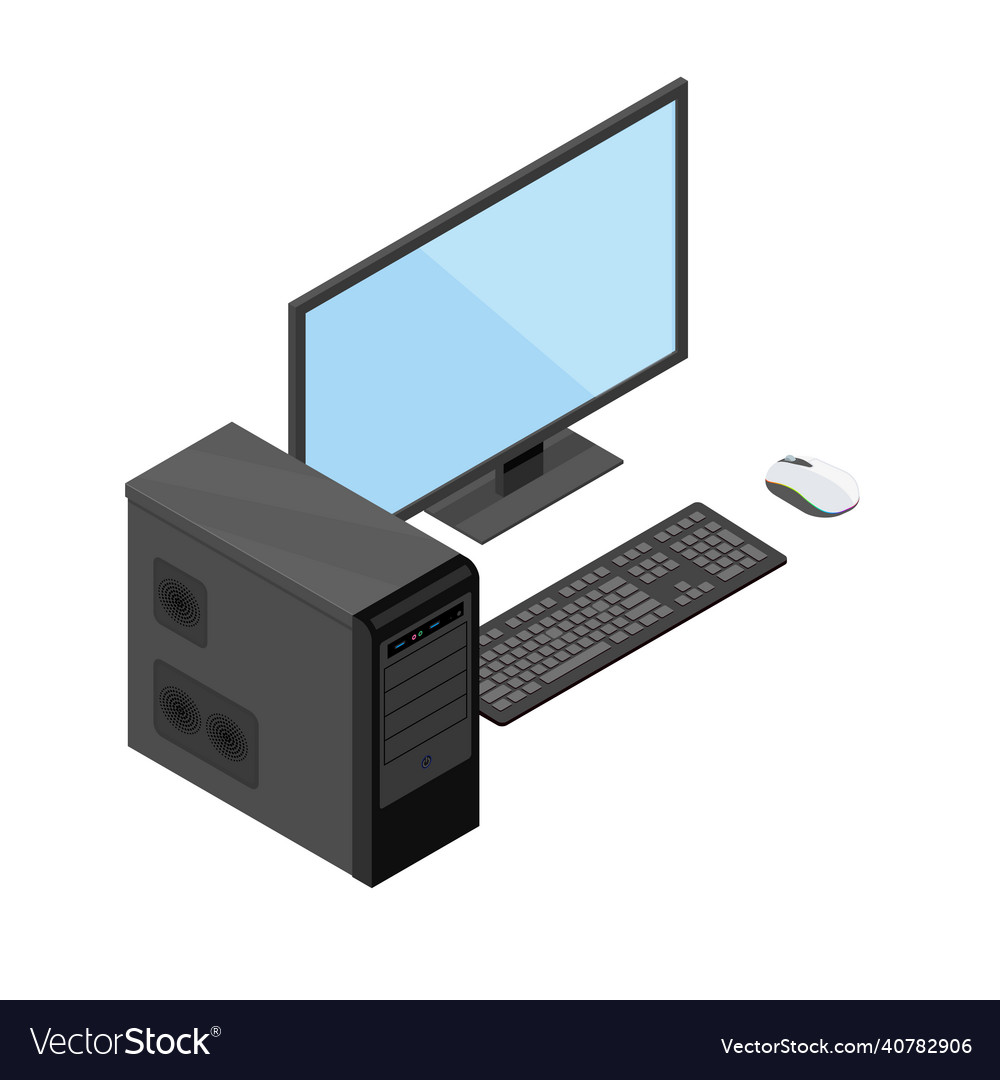 Desktop Computer With Monitor System Unit Vector Image