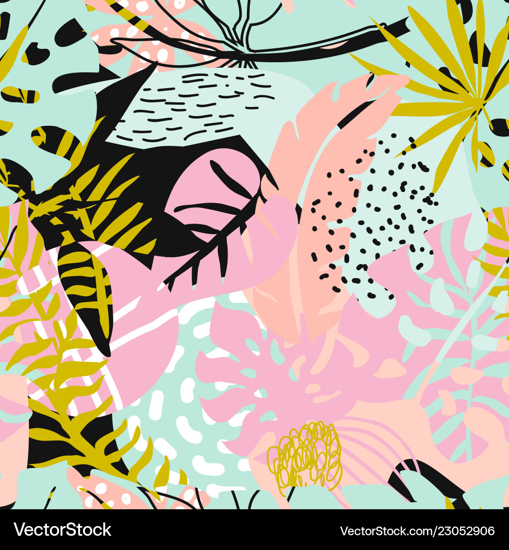 Seamless pattern with tropical plants Royalty Free Vector