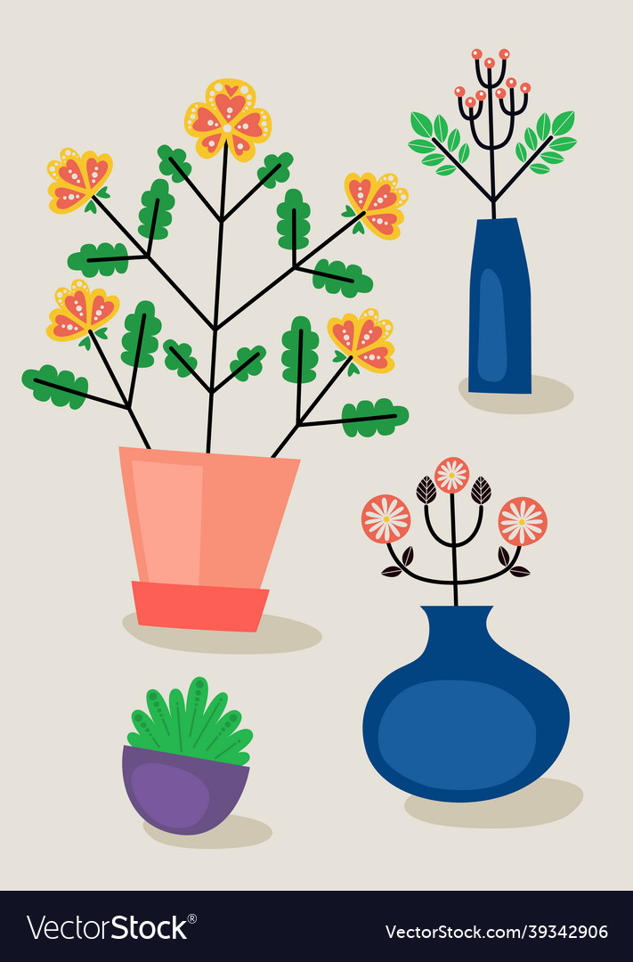 Set of colorful modern art flower pots Royalty Free Vector