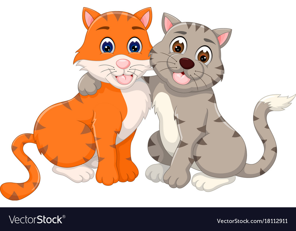 Loving cat couple cartoon embace with sitting Vector Image