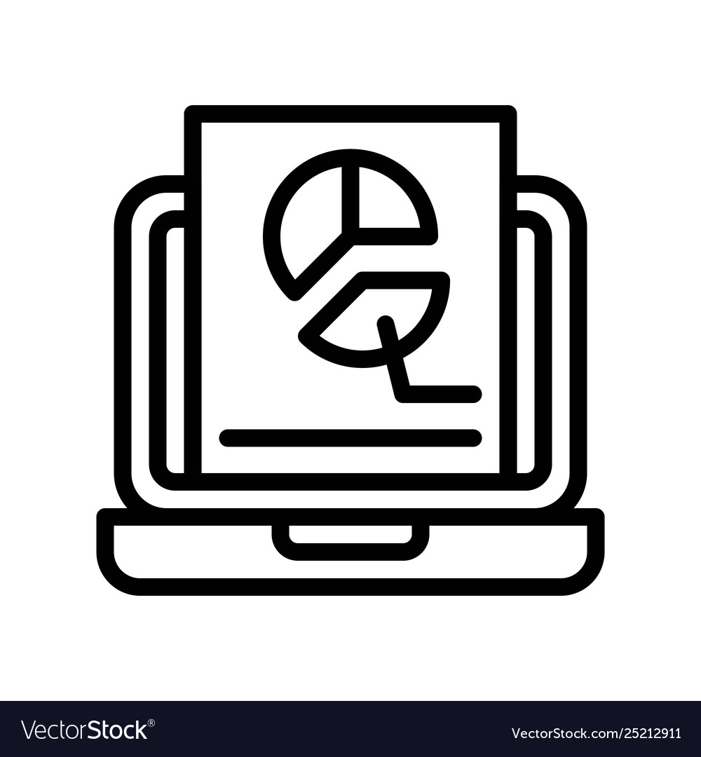 Pie chart on laptop digital marketing line icon