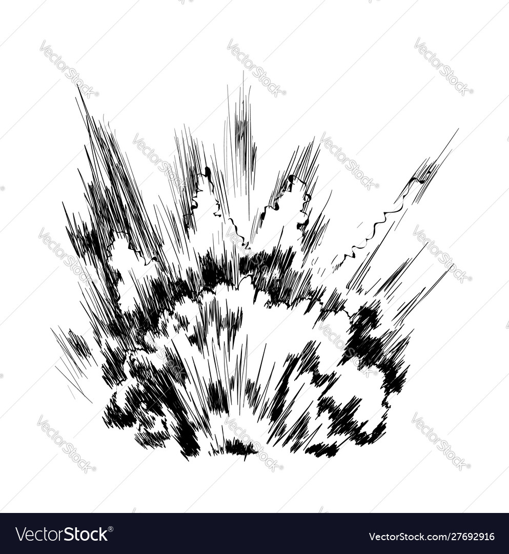 Big explosion on ground hand drawn Royalty Free Vector Image