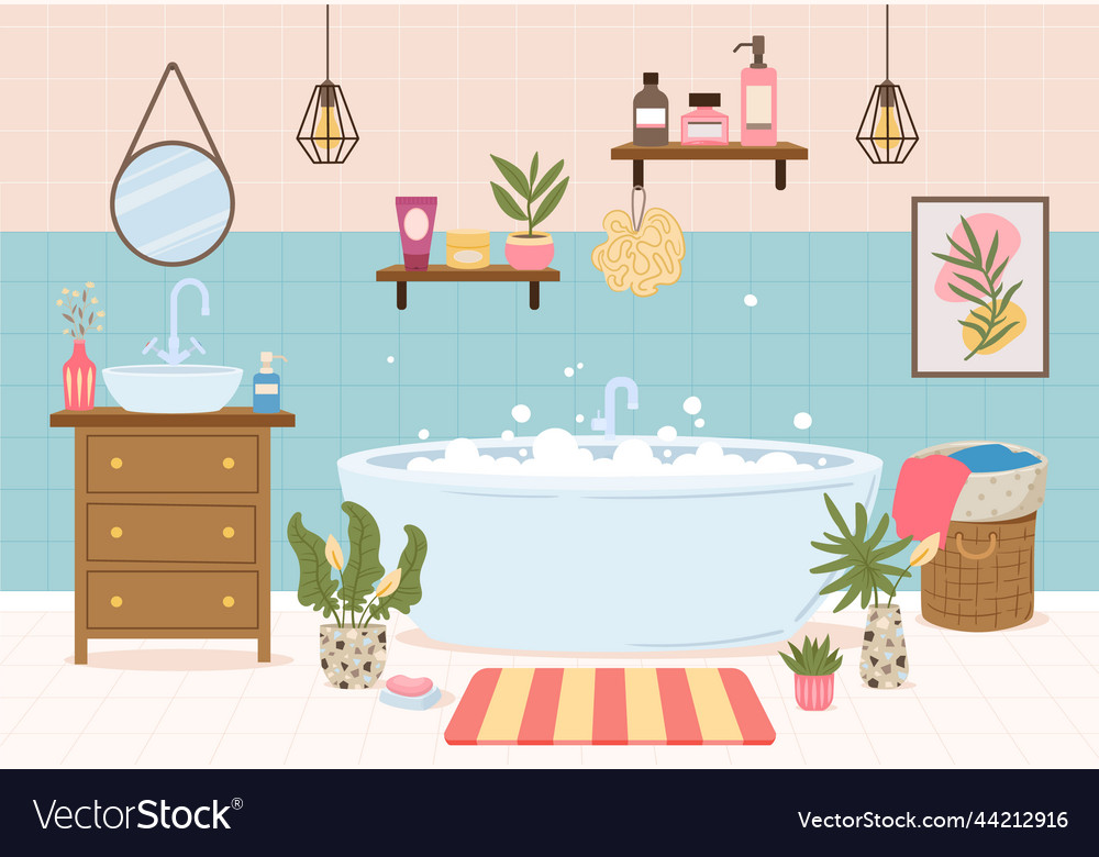 Cartoon Modern Bathroom Interior With Furniture Vector Image