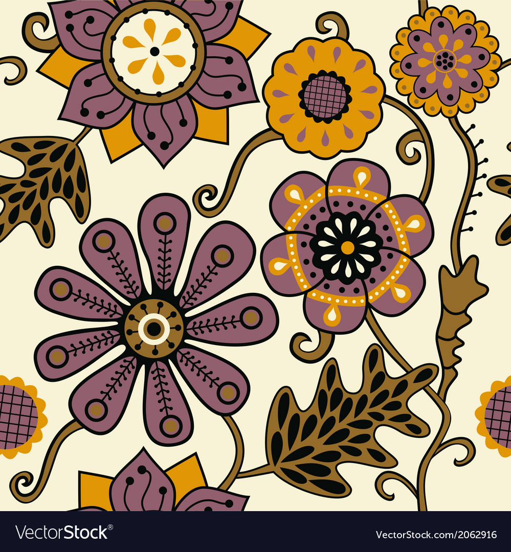 Colorful floral seamless pattern in cartoon style