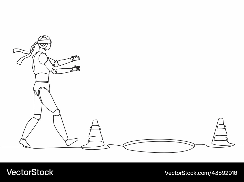 Continuous one line drawing robot runs Royalty Free Vector
