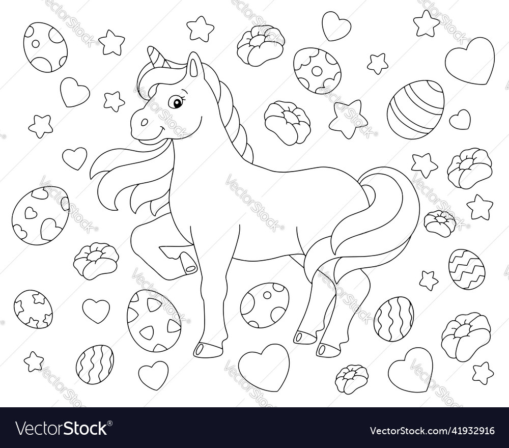 Lovely unicorn easter theme coloring book page