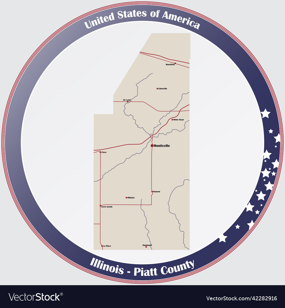 Map of piatt county in illinois Royalty Free Vector Image