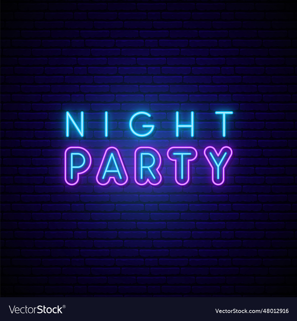 Night party neon signboard glowing party Vector Image