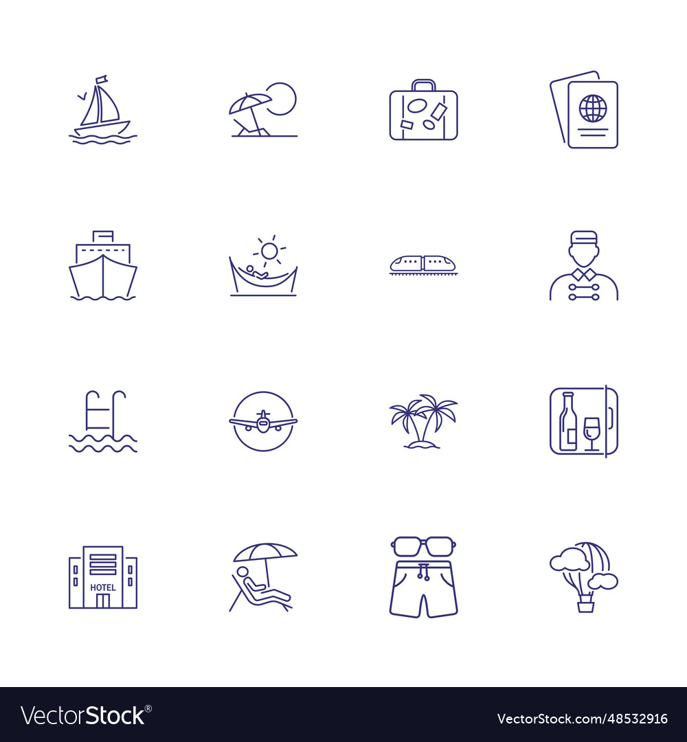 Voyage icons set of line Royalty Free Vector Image