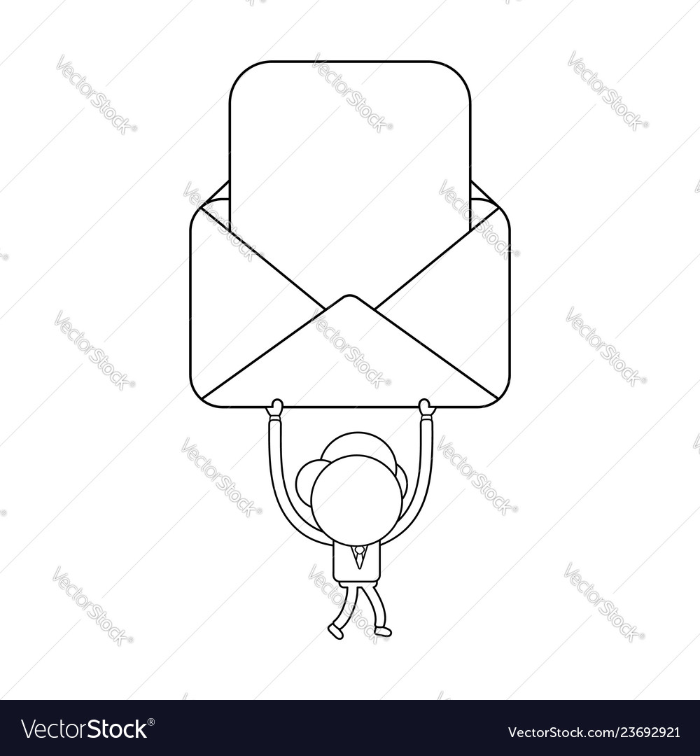 Businessman character walking and holding up open