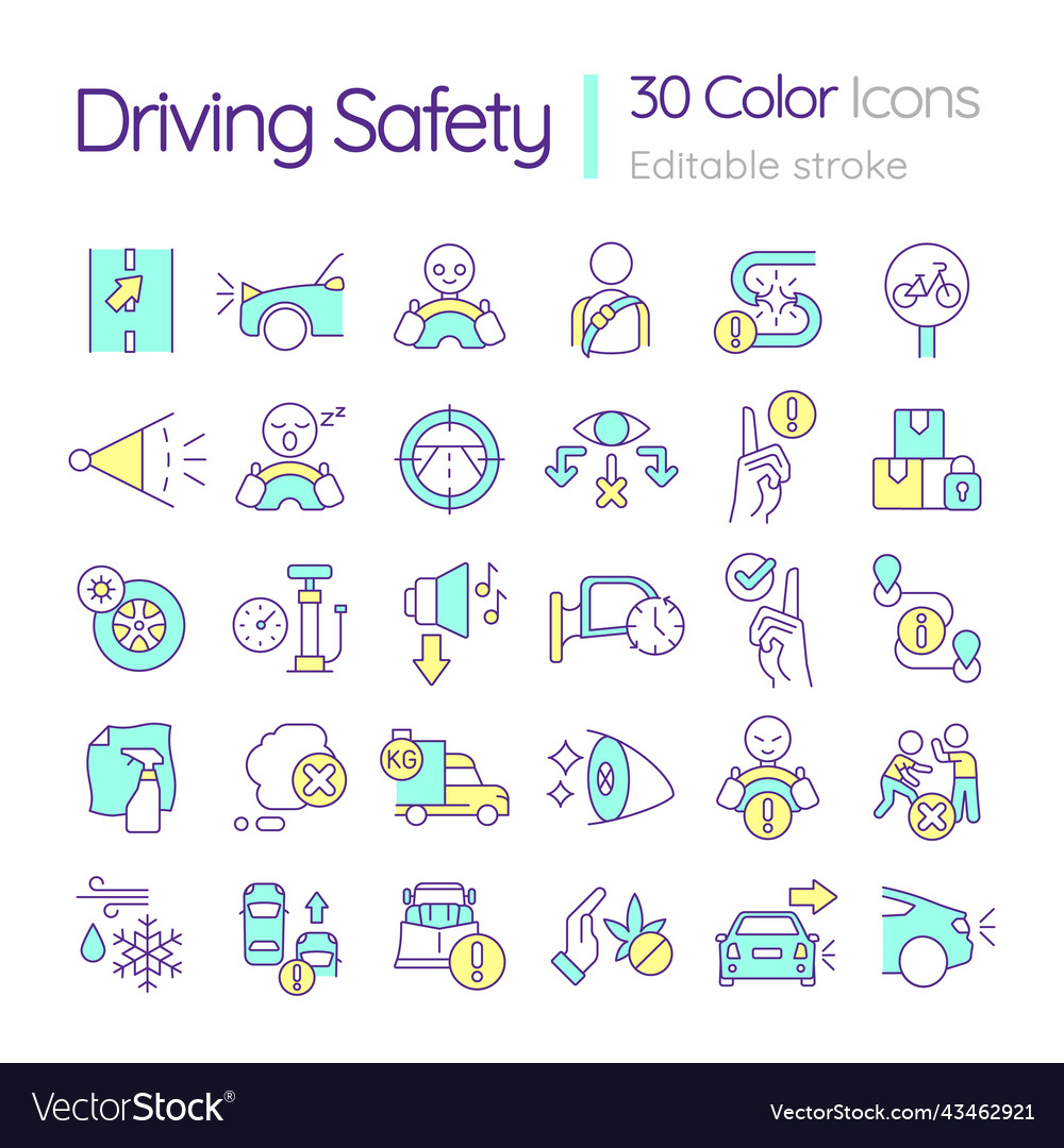 Driving Safety Rgb Color Icons Set Royalty Free Vector Image