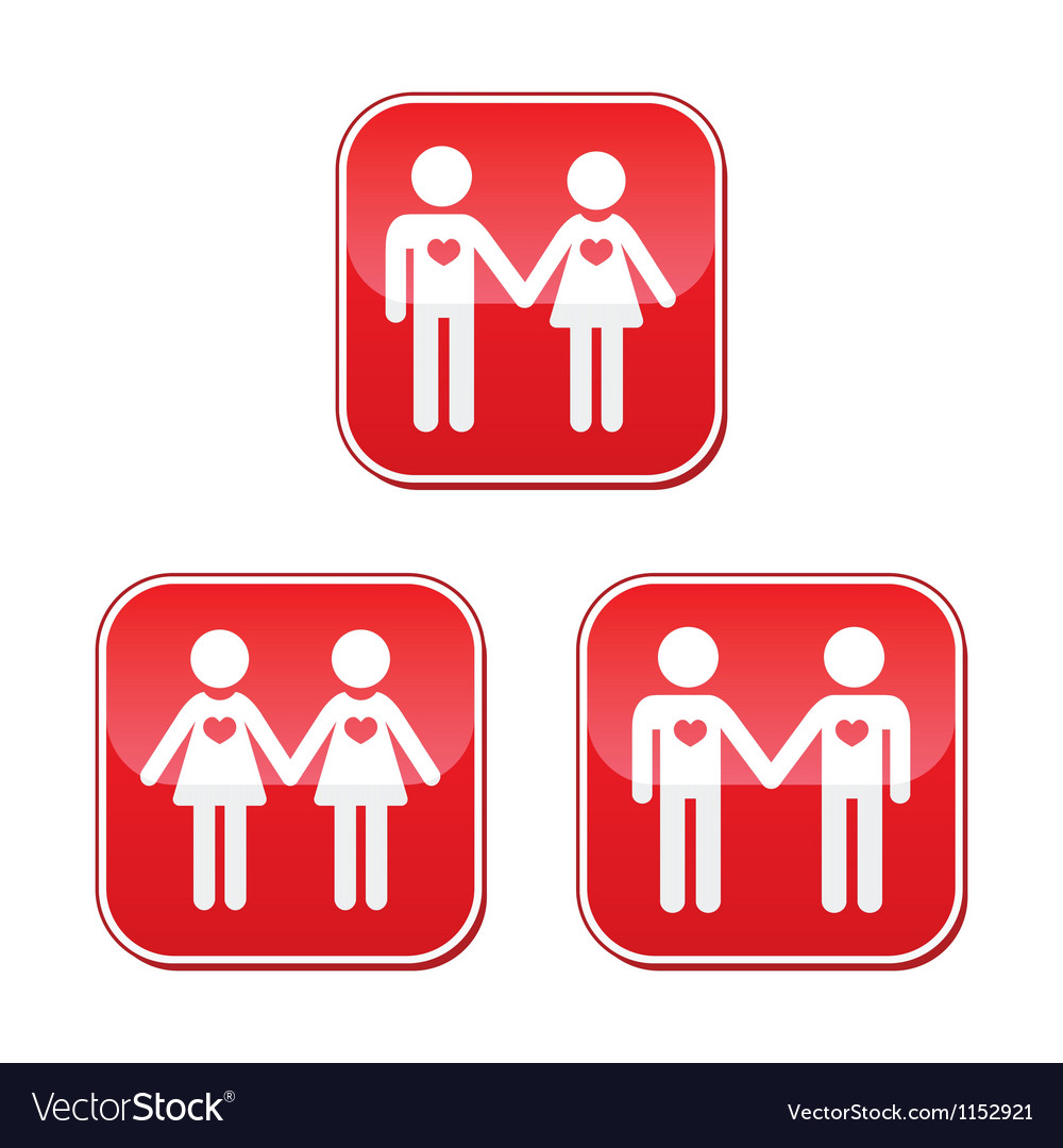 Hetero Gay And Lesbian Love Couples Buttons Set Vector Image