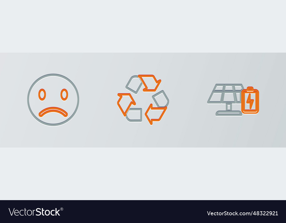 Set line solar energy panel and battery sad smile