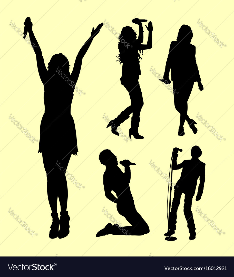 Singer male and female action silhouette Vector Image