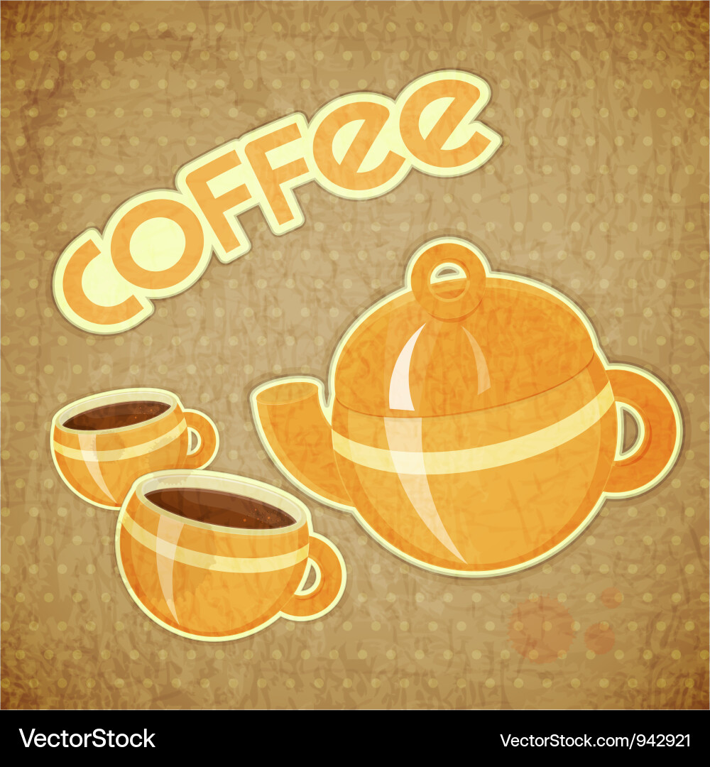 Two coffee cups and coffee pot Royalty Free Vector Image