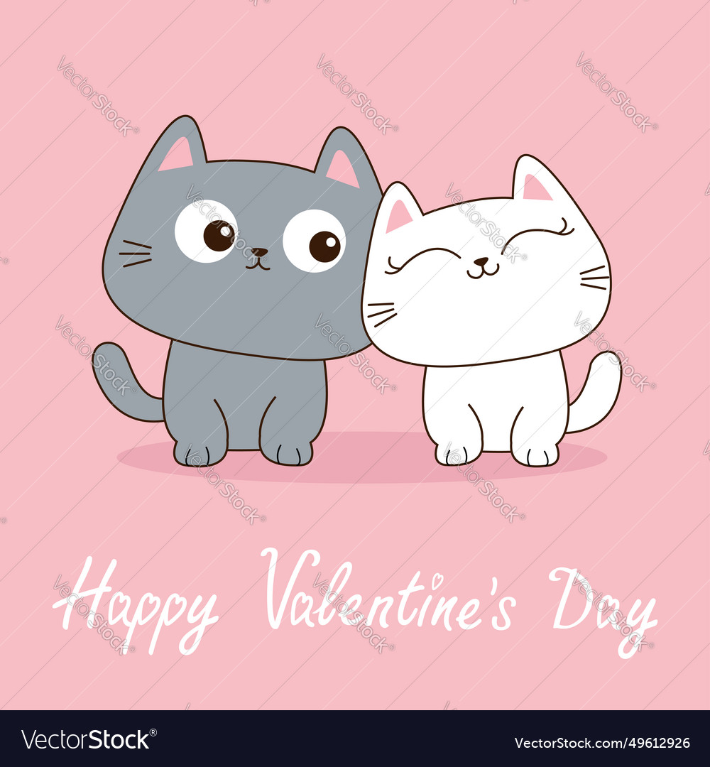 Happy valentines day gray white cat set love Vector Image