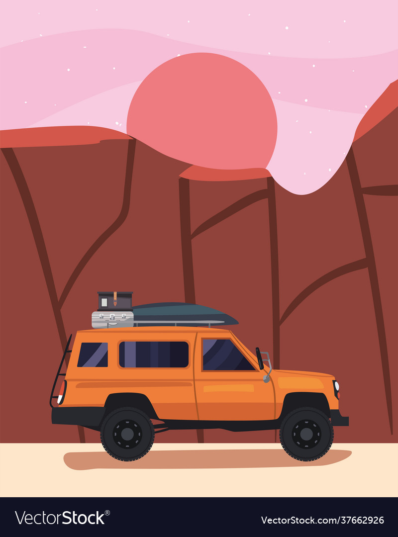 Orange trailer at landscape Royalty Free Vector Image