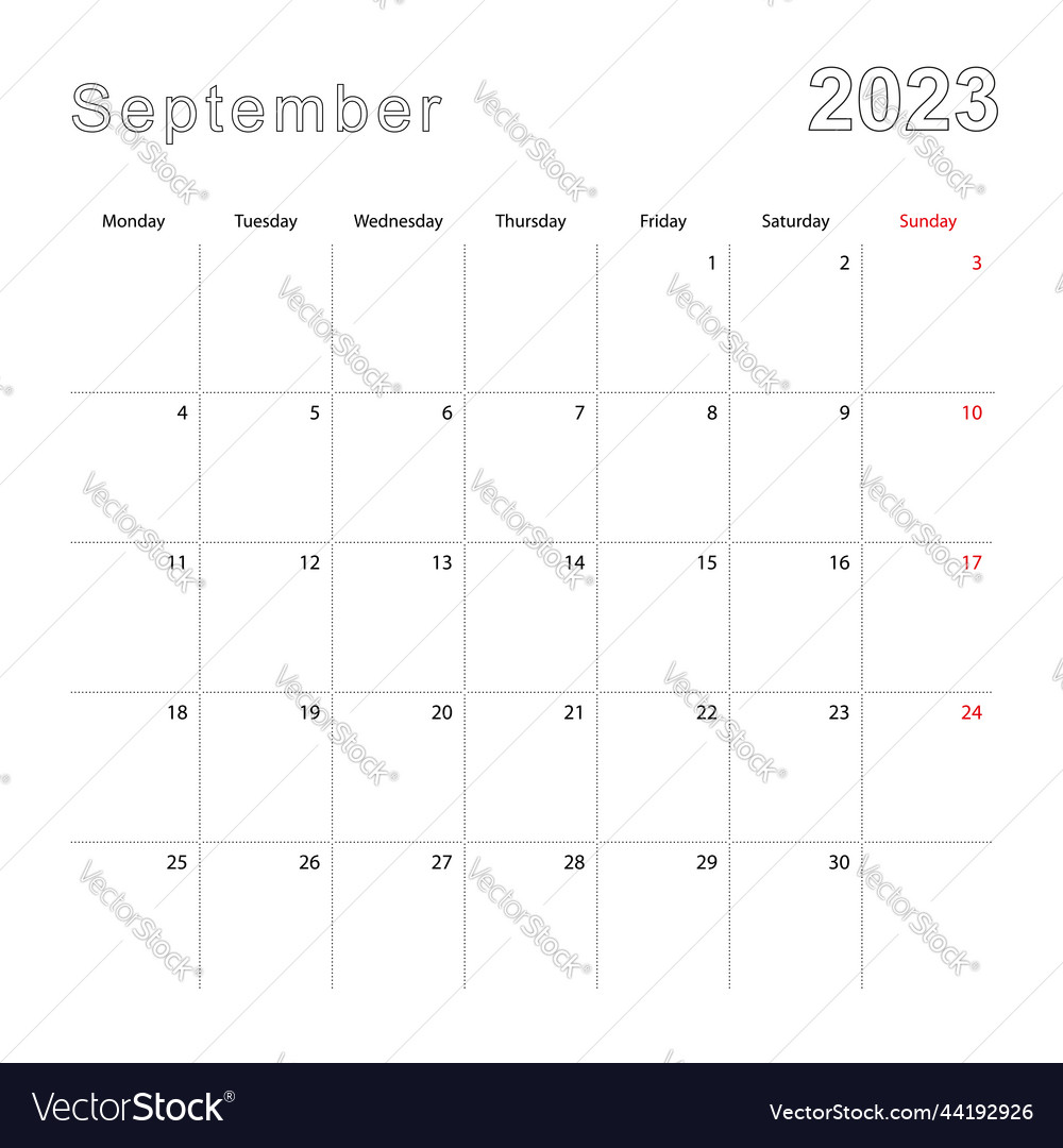 Simple wall calendar for september 2023 Royalty Free Vector