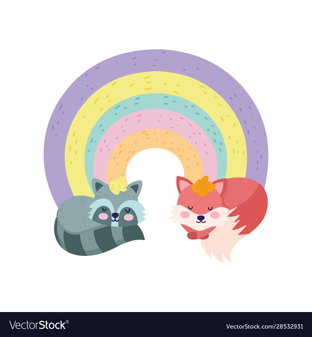 Baby shower cute raccoon and fox rainbow cartoon