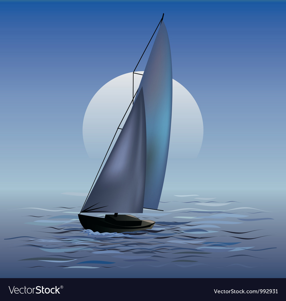 Sailing boat in moonrise Royalty Free Vector Image