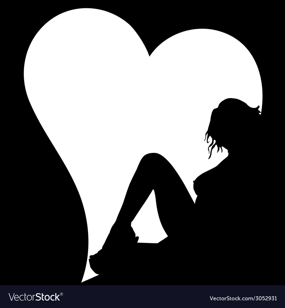 Sexy girl silhouette and heart on black Royalty Free Vector