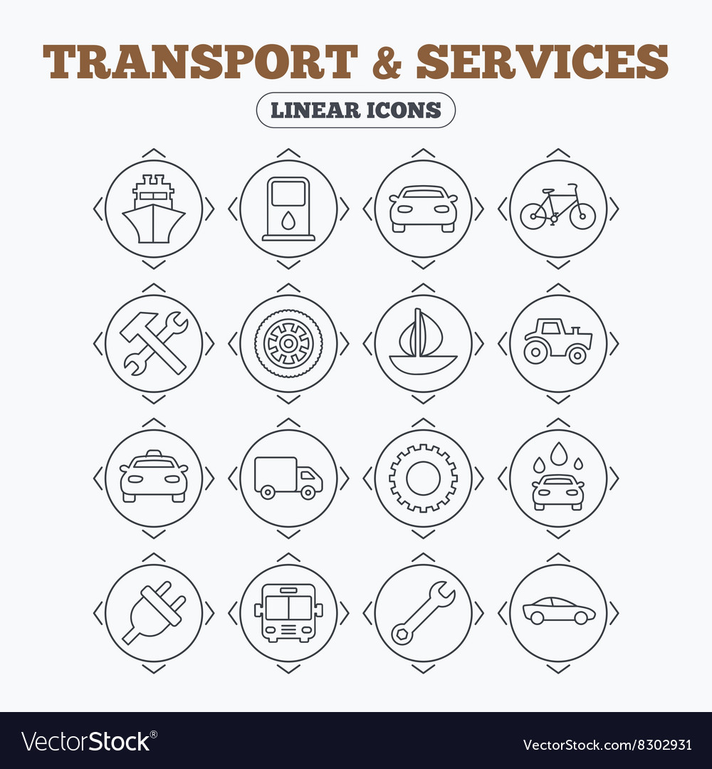 Transport services icons ship car and bus