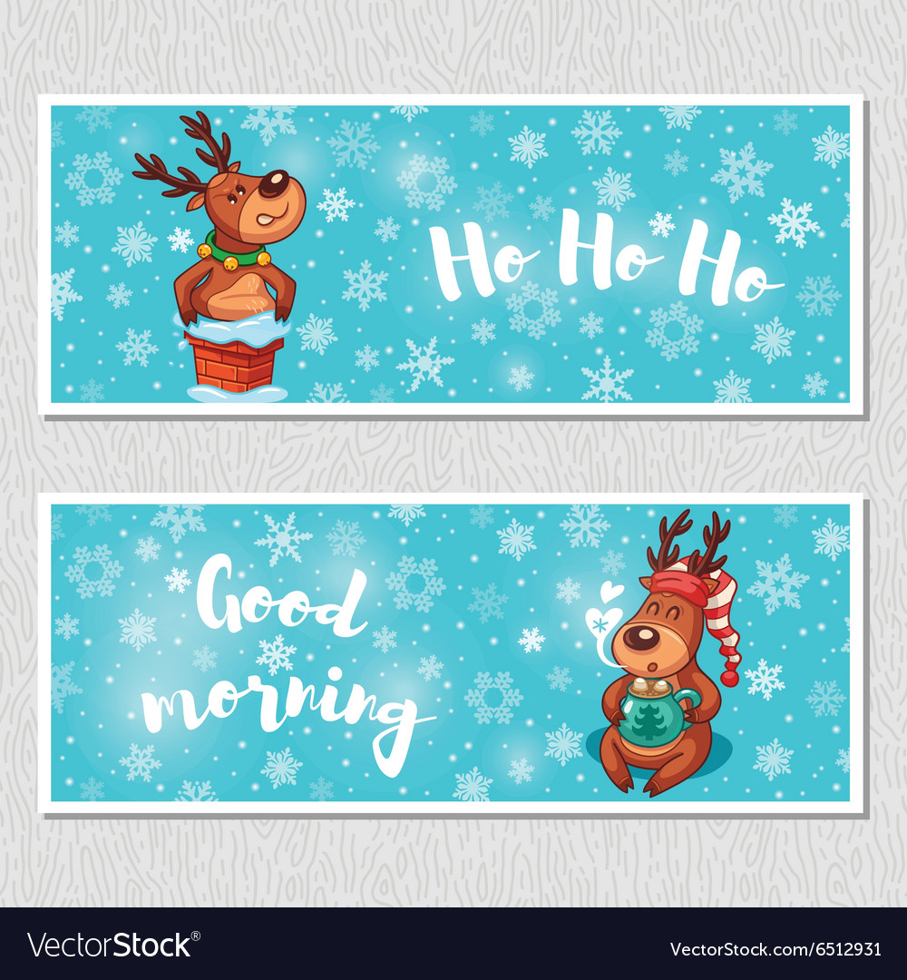 Winter horizontal banners with cute cartoon deer