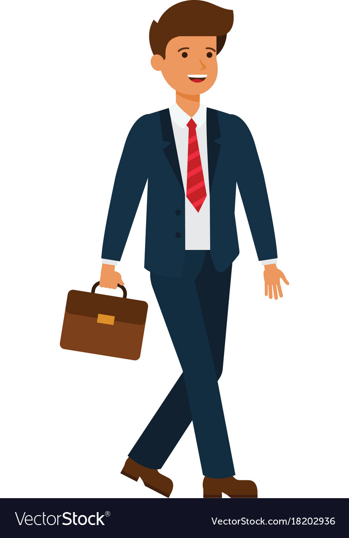 Businessman going to work cartoon flat Royalty Free Vector