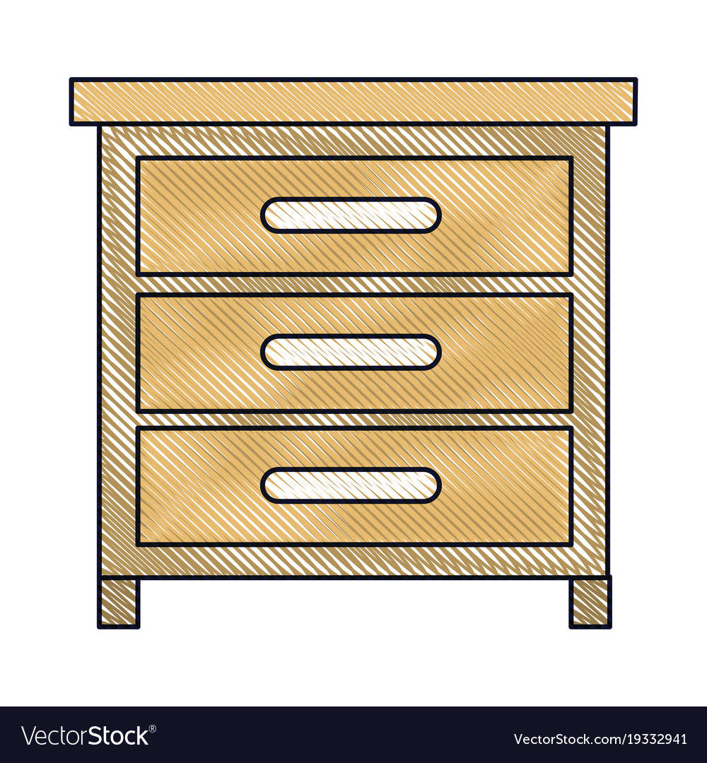 Chest Of Drawers Front View In Colored Crayon Vector Image