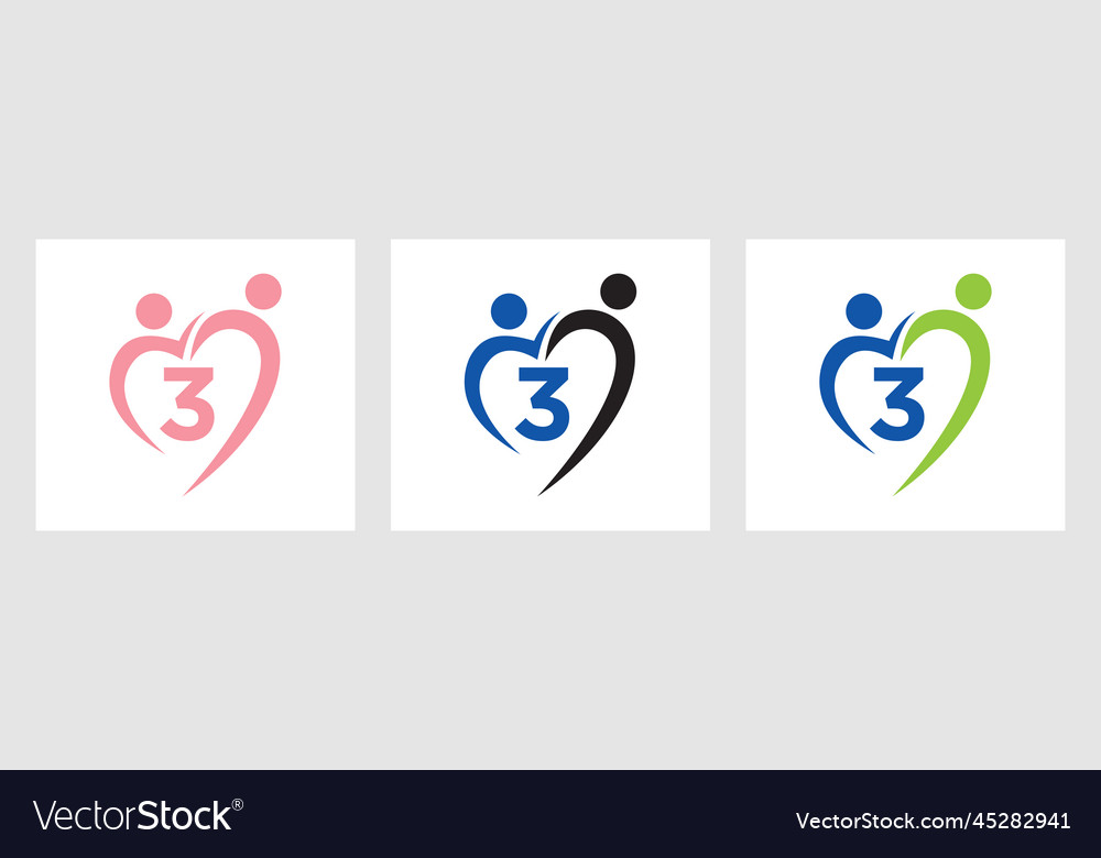 Letter 3 community logo template teamwork heart