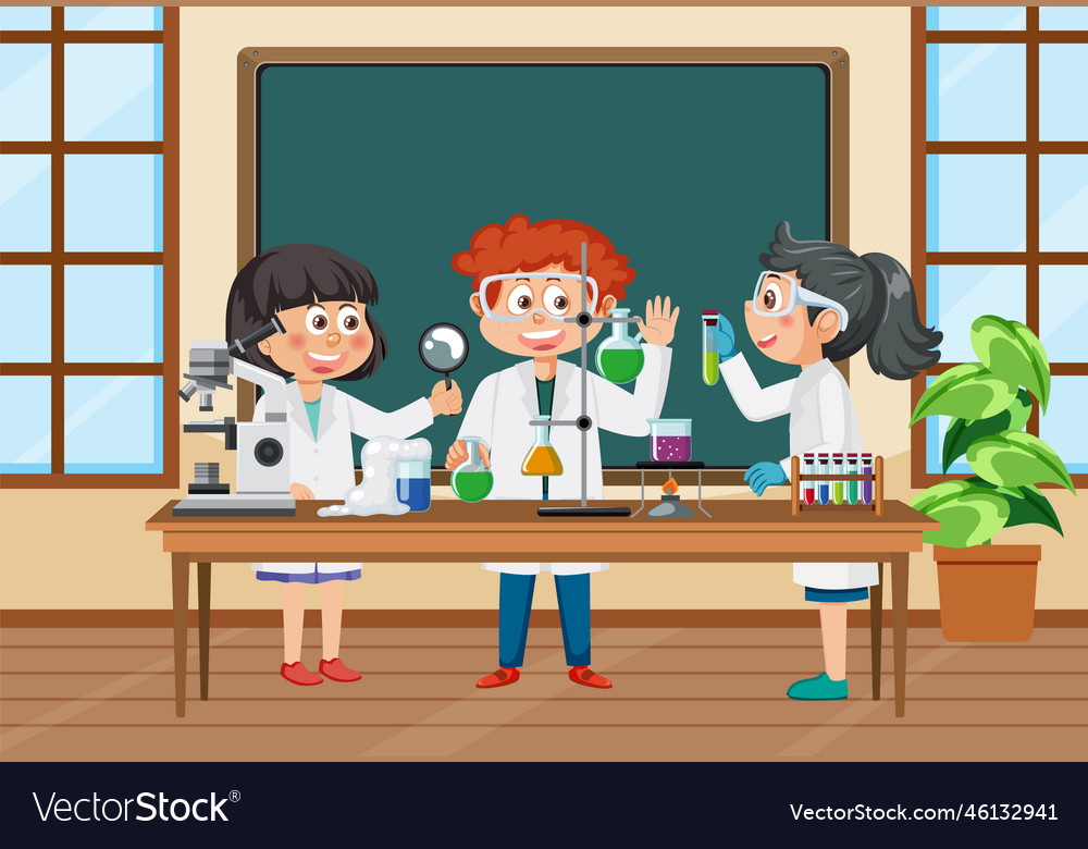 Student doing science experiment in laboratory Vector Image