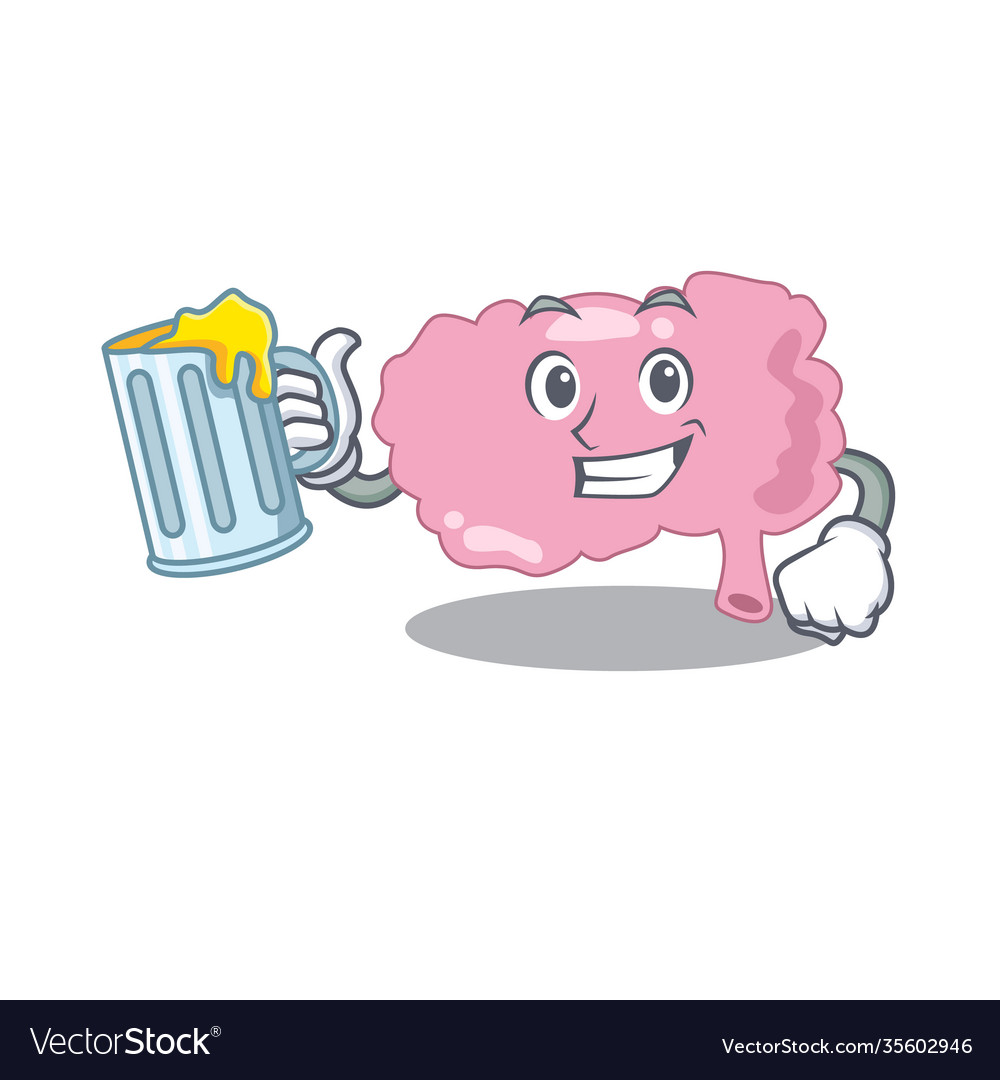 A cartoon concept brain with glass beer