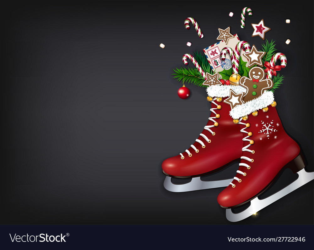 Christmas Skates With Gifts On Chalkboard Vector Image