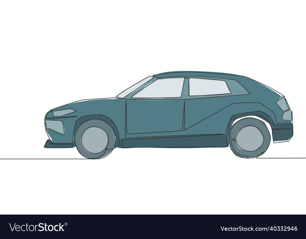 Single line drawing of tough 4x4 speed jeep Vector Image