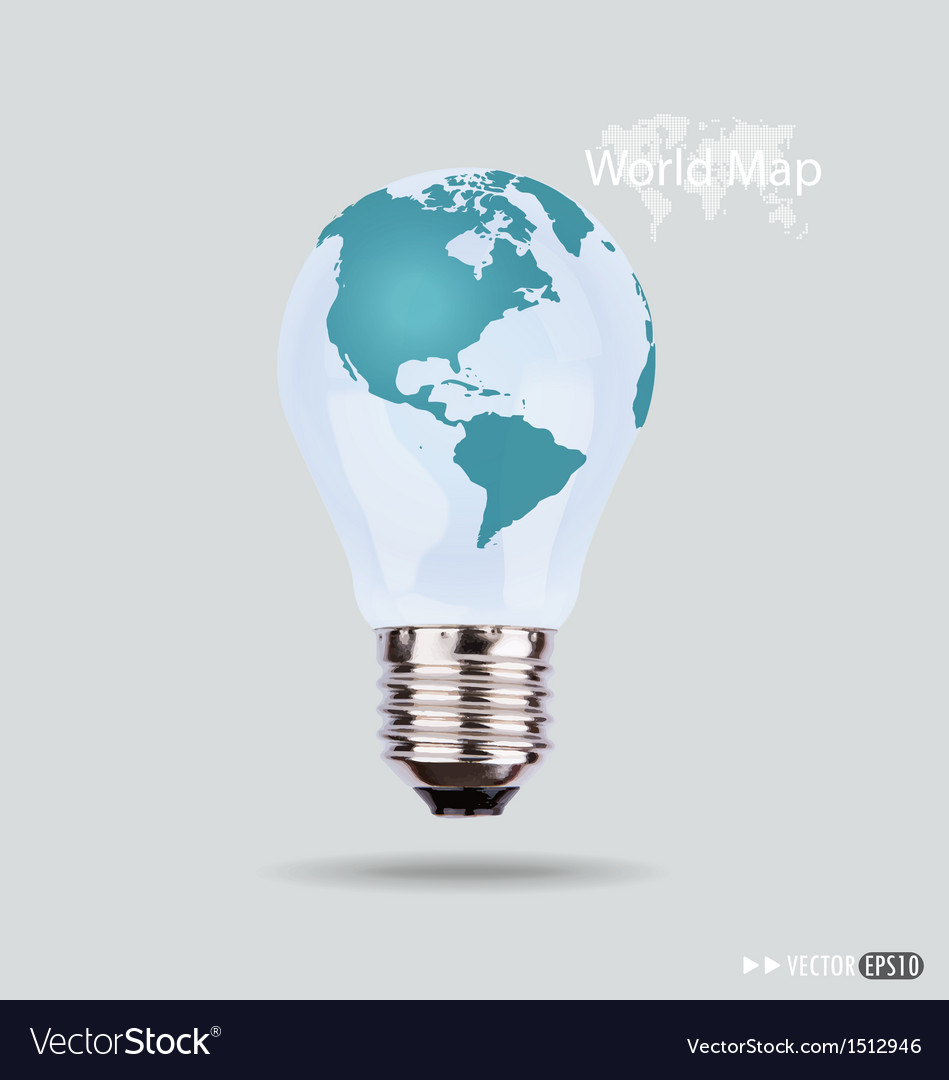 Electric light bulb with a world map